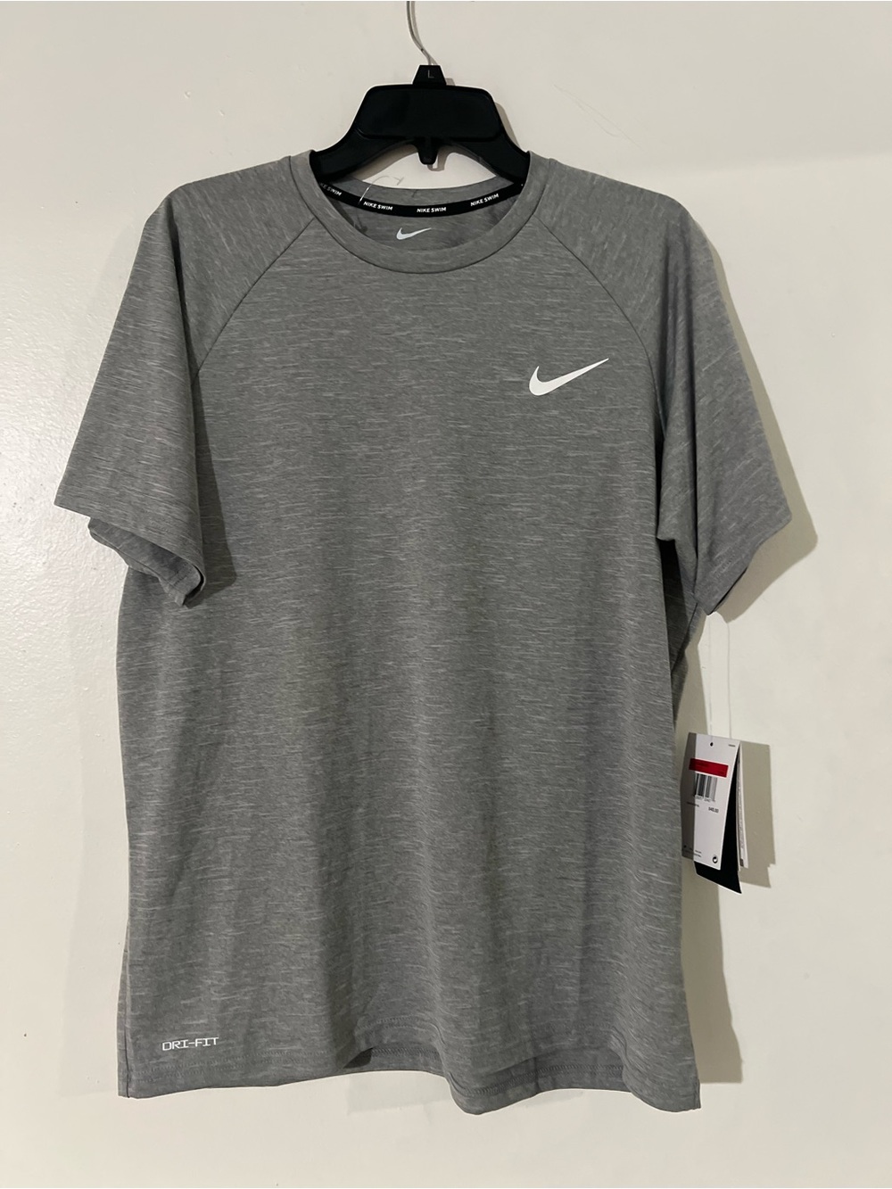 Nike SWIM Gray Short Sleeve Dri-FIT Tee with White Swoosh